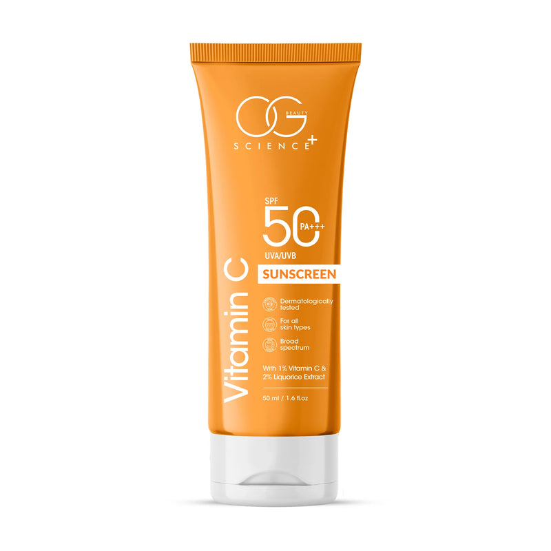 OG BEAUTY SCIENCE SPF 50 PA+++ Sunscreen - 1% Vitamin C & Liquorice for Radiant Skin - UV Protection & Hydration - 50ml