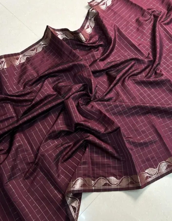 Premium Semi Soft Silk Saree with Allover Check & Dual-Side Weaving Design