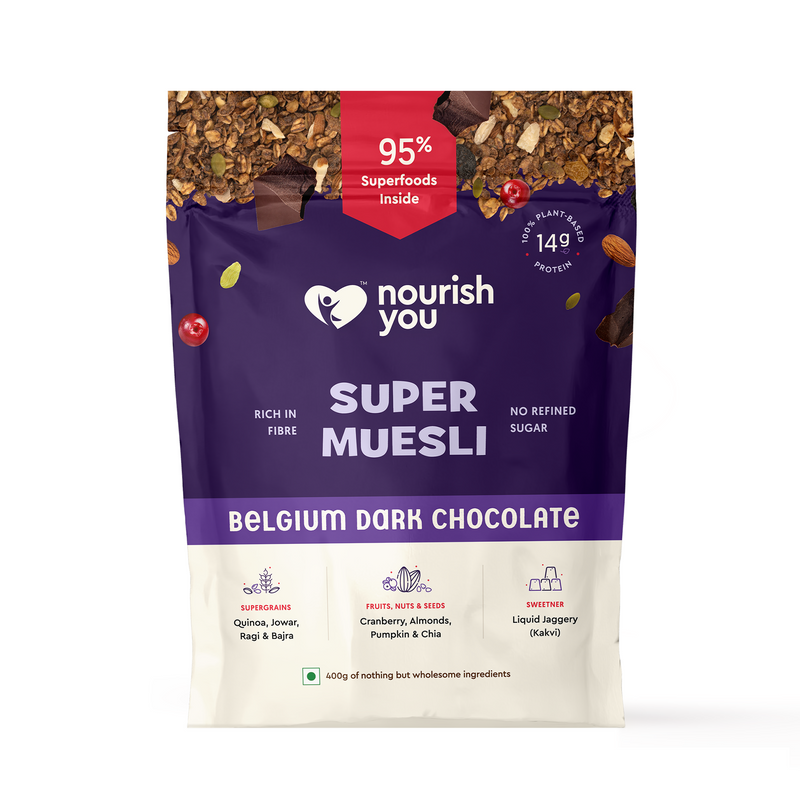 Nourish You Super Muesli – Belgium Dark Chocolate | High Protein & Fiber-Rich Healthy Breakfast Cereal (400gm)