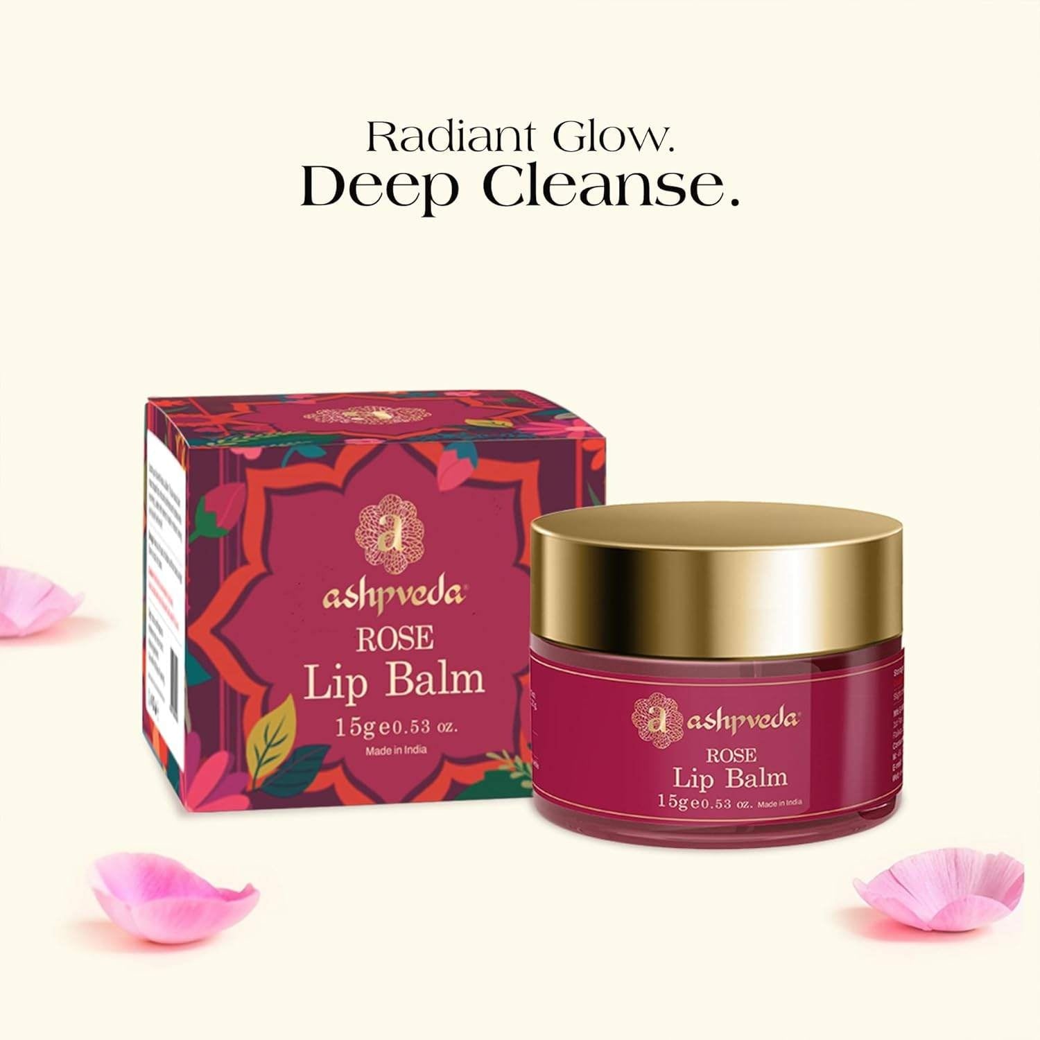 Ashpveda Ayurvedic Rose Petal Lip Balm For Dry & Chapped Lips With Kokum Fruit, Rose Flowers and Almond Oil | Lip UV Protection & Nourishment | Lip Balm with SPF for Soft Pink Lips