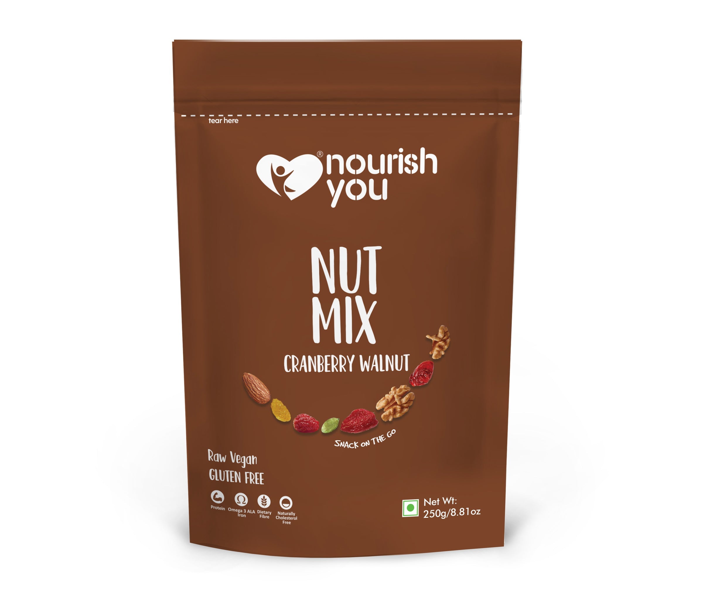 Nourish You Cranberry Walnut Superfood Nut Mix- 250gm Dried Cranberries | Walnuts | Almonds | Black Raisins | Pumpkin Seeds Healthy Snack 250 gm (Pack of 1)