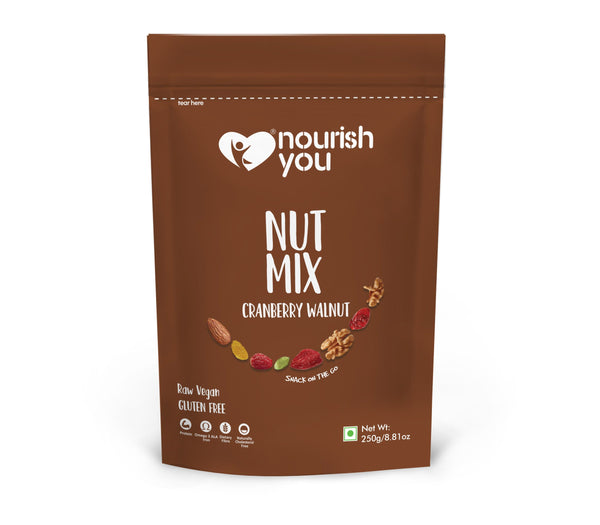 Nourish You Cranberry Walnut Superfood Nut Mix- 250gm Dried Cranberries | Walnuts | Almonds | Black Raisins | Pumpkin Seeds Healthy Snack 250 gm (Pack of 1)