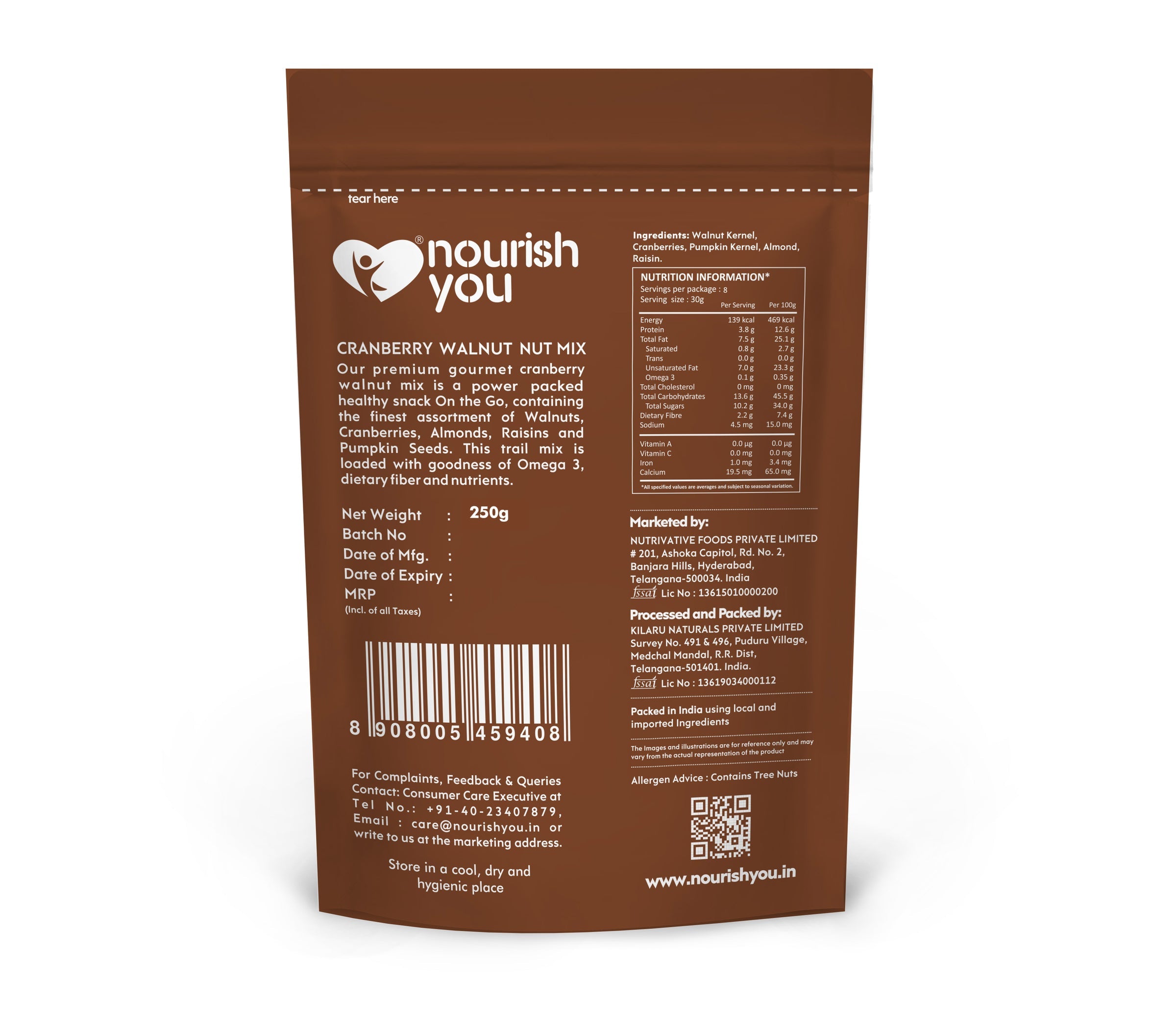 Nourish You Cranberry Walnut Superfood Nut Mix- 250gm Dried Cranberries | Walnuts | Almonds | Black Raisins | Pumpkin Seeds Healthy Snack 250 gm (Pack of 1)