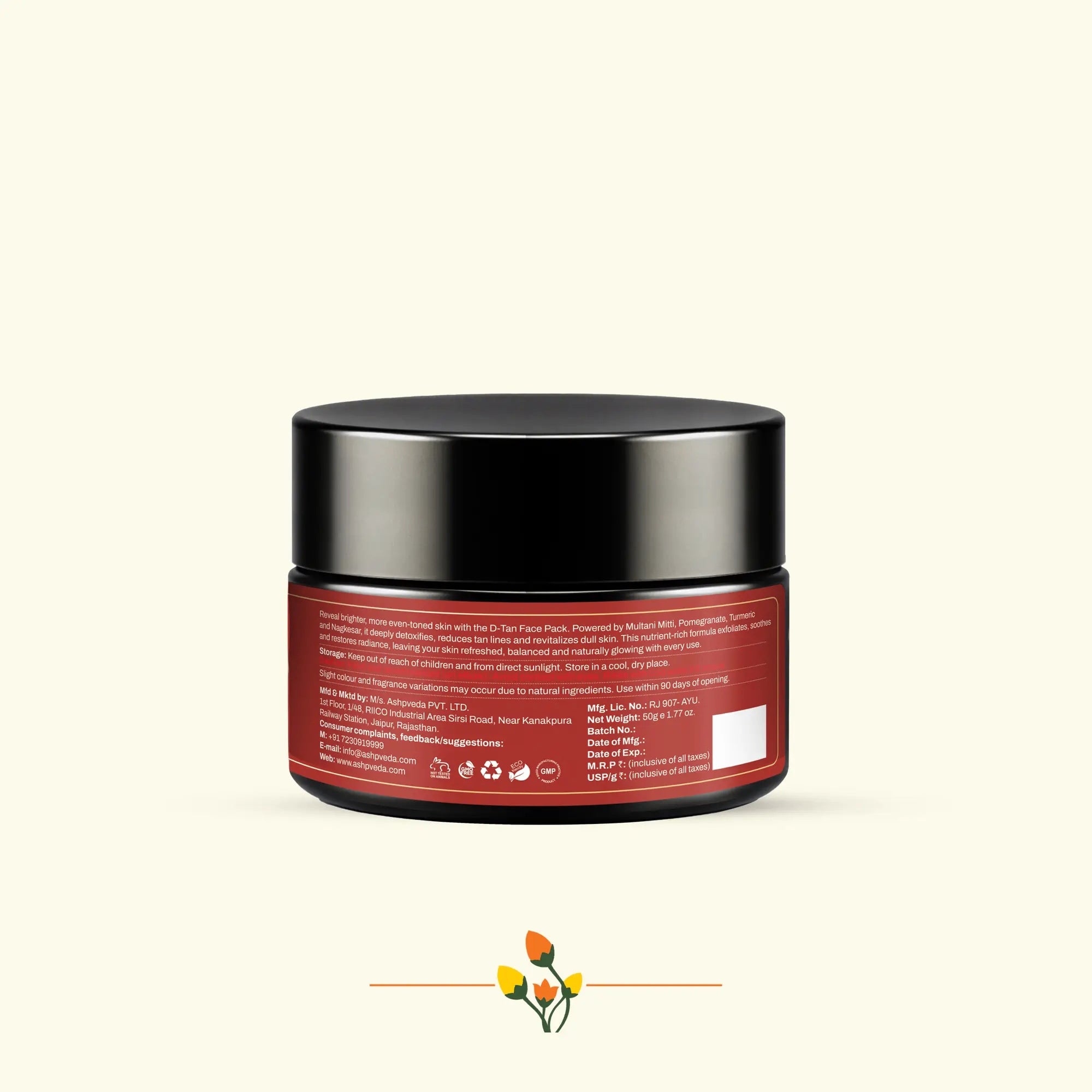 Ashpveda D-Tan Face Pack – Ayurvedic Tan Removal & Skin Brightening Formula for Clear Complexion