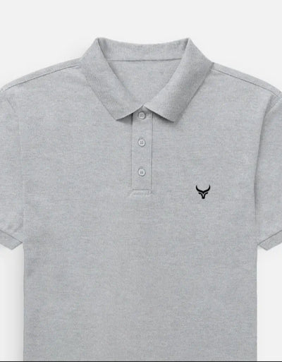 Wintime Men's Classic Grey Polo Shirt with Bull Logo