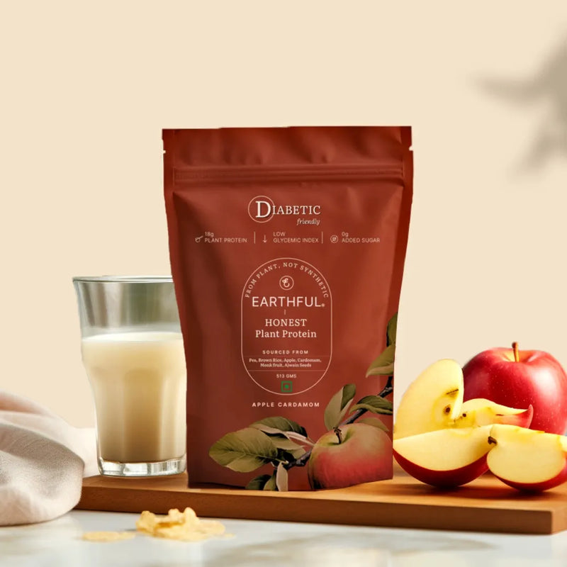 Earthful Honest Plant Protein | 18g Protein/Serving. Low Glycemic Index | For Weight Management, Energy, Muscle Support & Recovery | Made with Pea & Brown Rice | Apple Cardamom