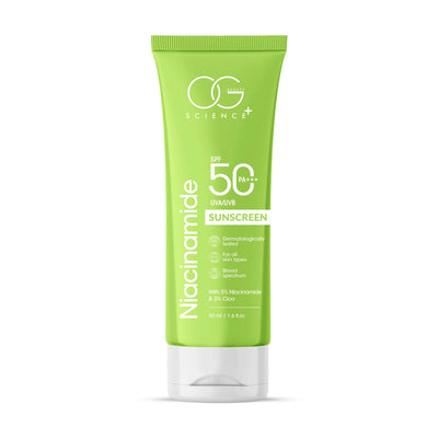 OG Beauty Science SPF 50 PA+++ Sunscreen with 5% Niacinamide & Cica – Ultra-Light UV Protection & Hydration – 50ml