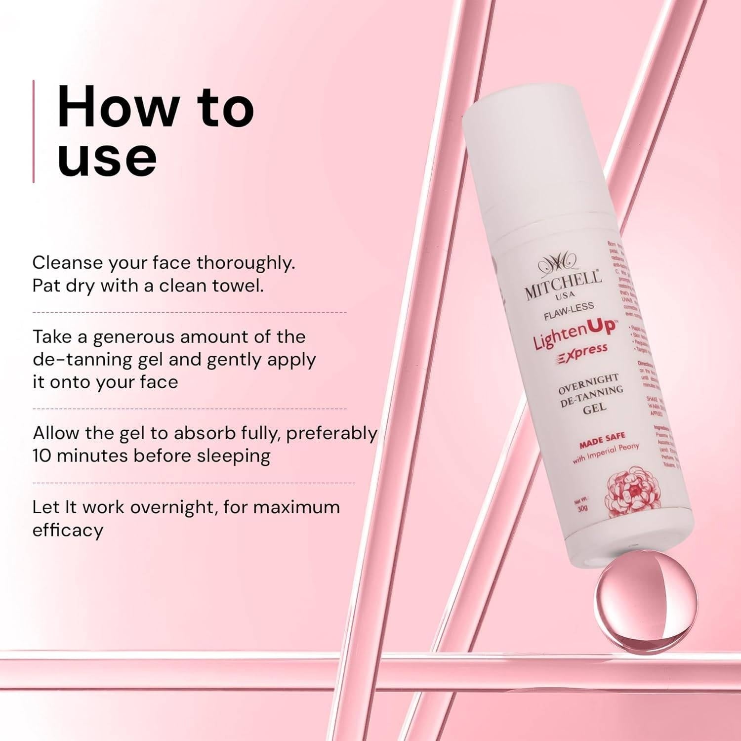 FLAW-LESS LightenUp Xpress Overnight De-Tanning Gel – Fast-Acting Night Gel to Fade Tan, Brighten Skin & Even Tone