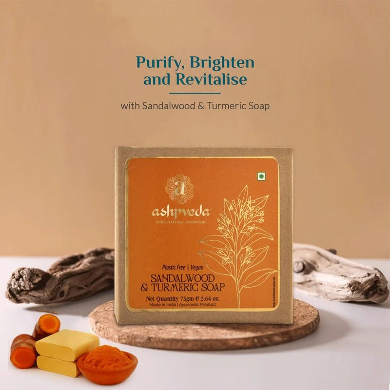 Ashpveda Sandalwood and Turmeric Soap for Bath | Ayurvedic Handmade Natural Scented Premium Bathing Soap for Glowing & Moisturizing Skin (75 gm)