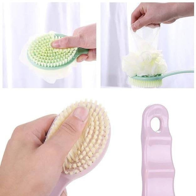 2-in-1 Bath Brush with Long Handle | Back Scrubber & Body Massager for Shower