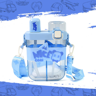 2 in 1 Dual Compartment Water Bottle With Straw And Adjustable Shoulder Straps (1 Pc  Multi Color)