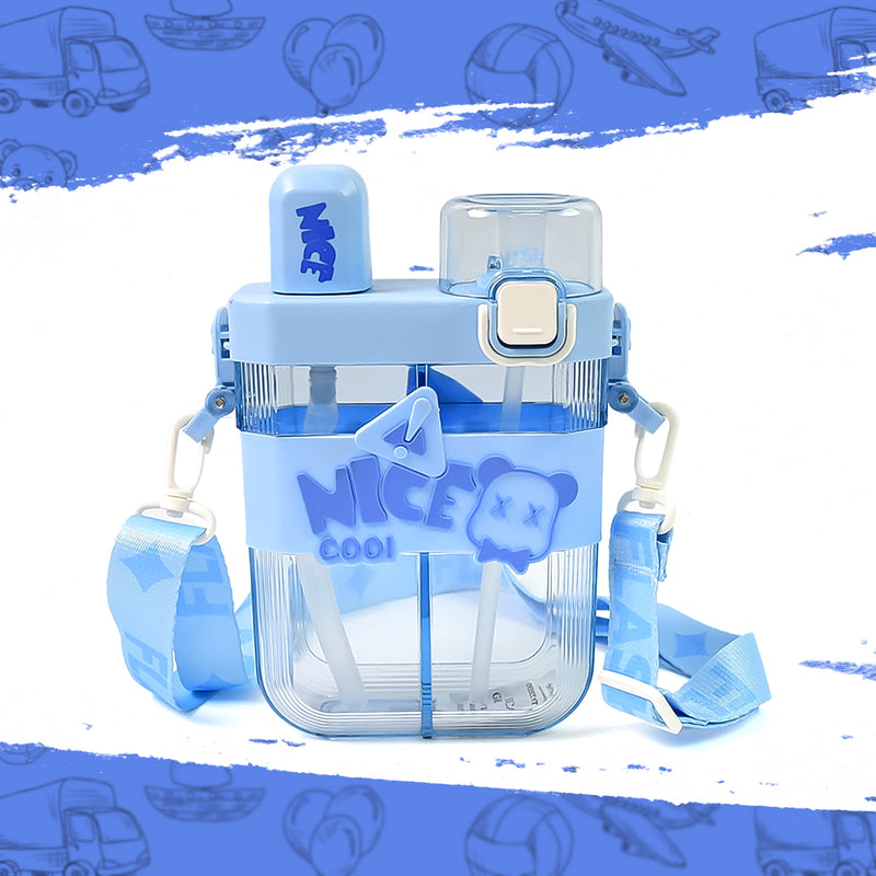 2 in 1 Dual Compartment Water Bottle With Straw And Adjustable Shoulder Straps (1 Pc  Multi Color)