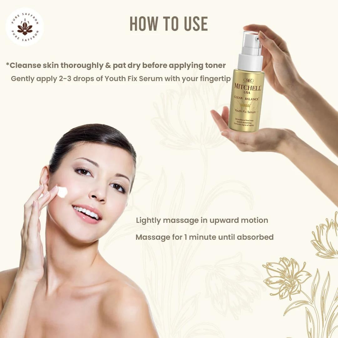 Clear Balance Saargol Youth Fix Serum – Hydrating, Tightening & Brightening | Lightweight Anti-Aging Formula with Saffron, Barley & Cucumber | Unisex | 30ml