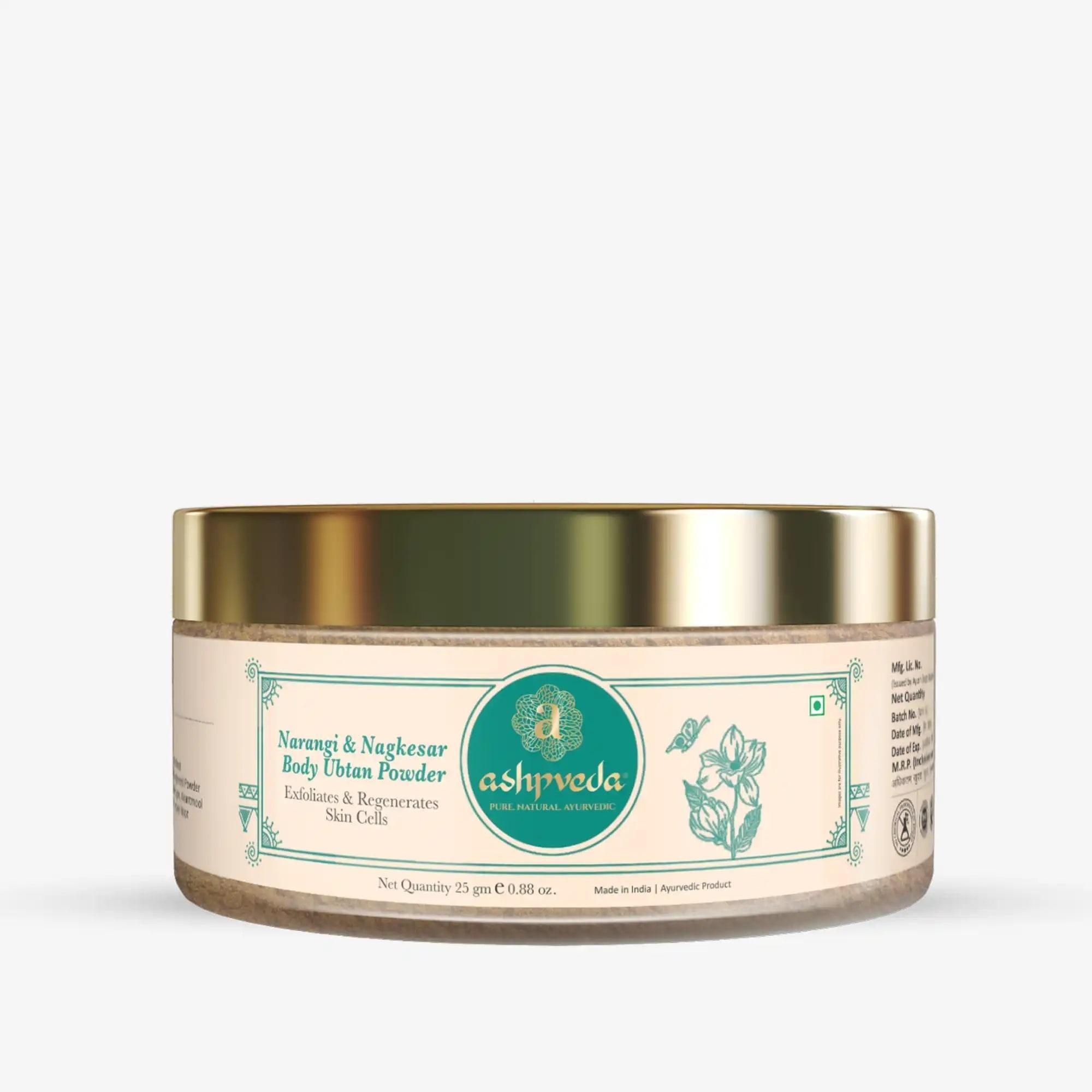 Ashpveda Narangi and Nagkesar Exfoliating Body Ubtan Powder, Herbal Ubtan For Face and Body - Cleansing Toning & Silky Smooth Skin and Pores Minimising (25 gm)