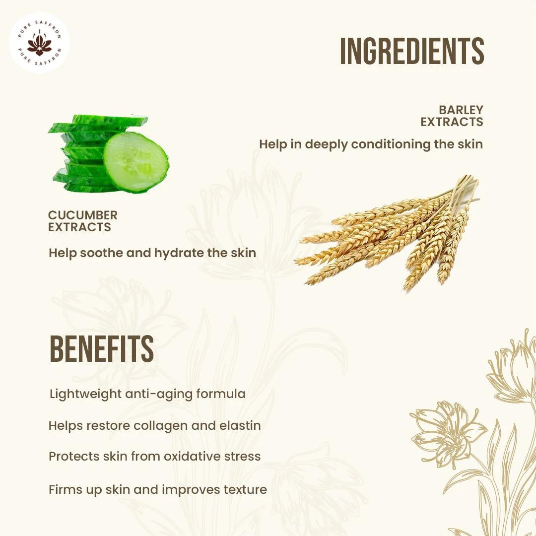 Clear Balance Saargol Youth Fix Serum – Hydrating, Tightening & Brightening | Lightweight Anti-Aging Formula with Saffron, Barley & Cucumber | Unisex | 30ml